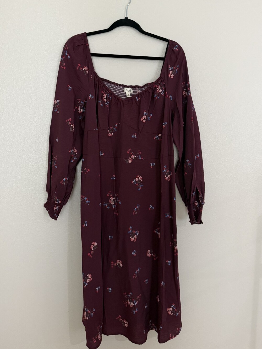 NWT Burgundy Floral Print Long Sleeve Dess